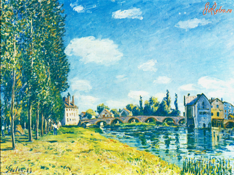Картины - Альфред Сислей. Мост в Море-сюр-Луэне.  1888