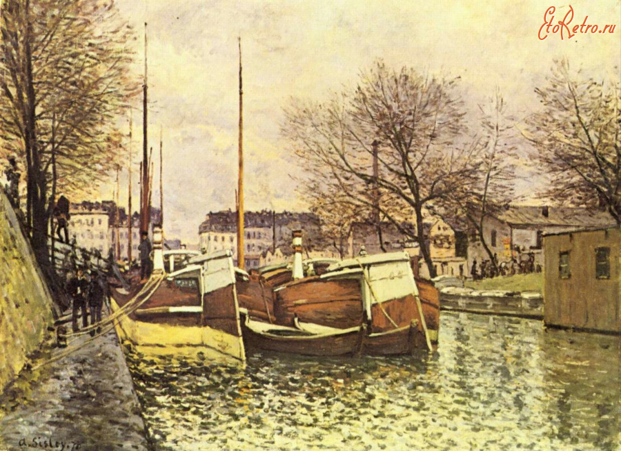 Картины - Лодки на канале Сен-Мартен в Париже. 1870