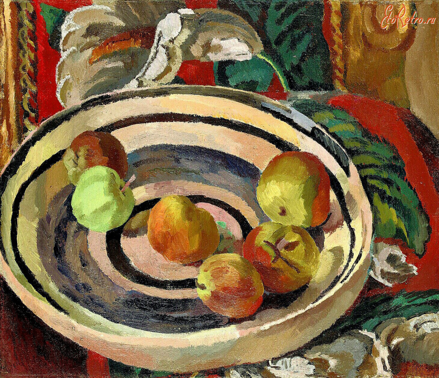 Картины - Ванесса Белл. Натюрморт с креслом При-дье и яблоками в вазе