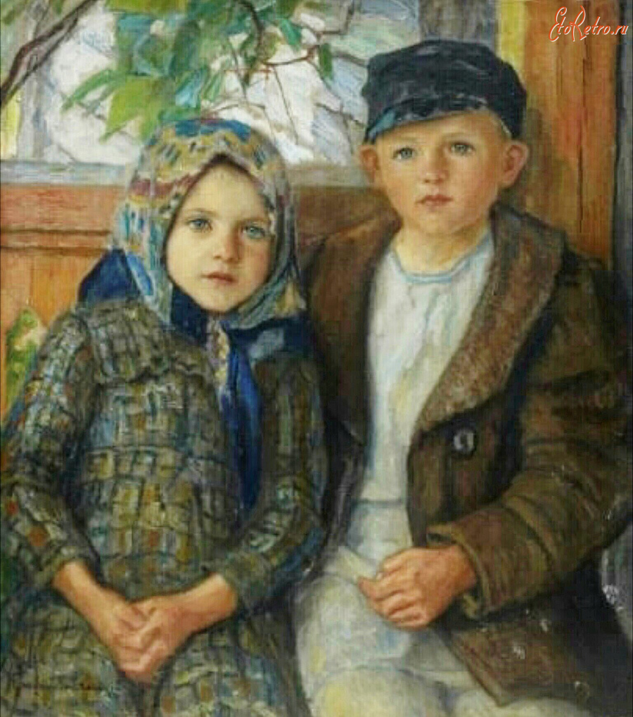 Картины - Николай Богданов-бельский. Мальчик и девочка