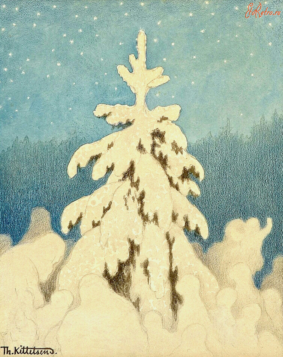 Картины - Теодор Киттельсен. Рождественская ёлка под снегом