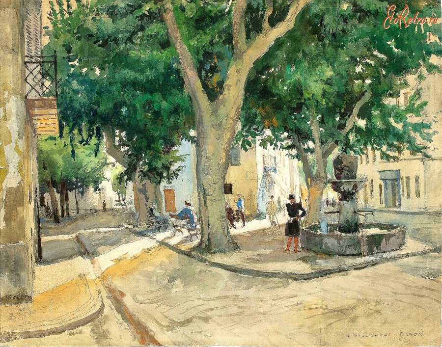 Картины - Александр Бенуа. Площадь с фонтаном в Кассисе