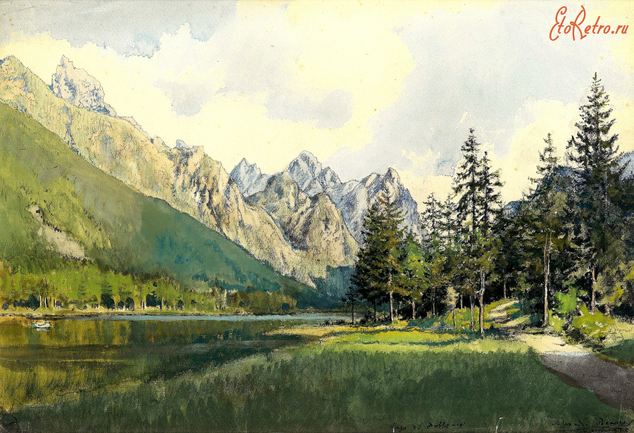 Картины - Александр Бенуа. Горный пейзаж с озером