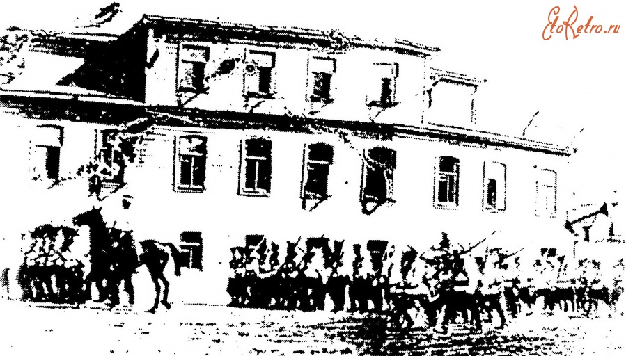 Курск - Курск. 1905 год. Войска на углу Московской (Ленинской) улицы