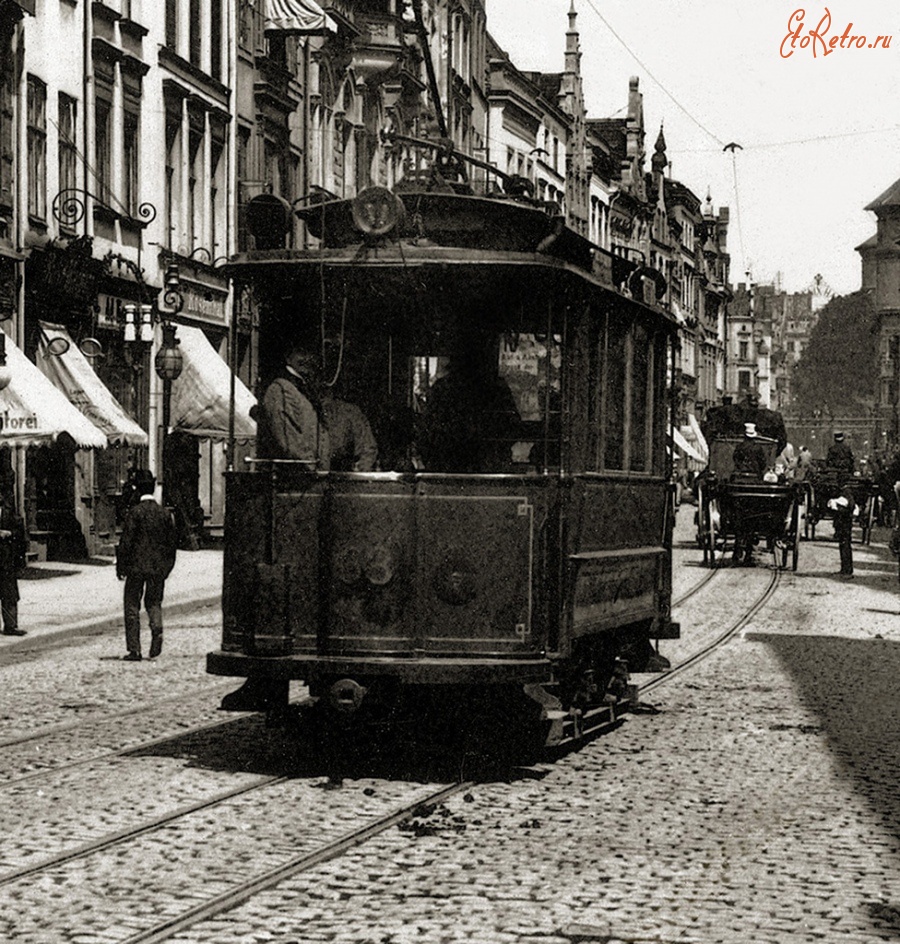 Калининград - Трамвай на улице Кёнигсберга конец ХIХ века.