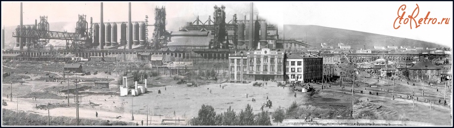 Новокузнецк - Панорамма площади перед заводоуправлением КМК  30-е гг.