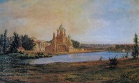 Москва - Вид пруда,церкви и дворца  Останкино.