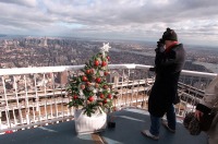 Нью-Йорк - A tourist photographed a Christmas tree atop the World Trade Center США,  Нью-Йорк (штат),  Нью-Йорк,  Манхеттен