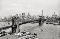 Нью-Йорк - Brooklyn Bridge, East River and skyline. США,  Нью-Йорк (штат),  Нью-Йорк,  Бруклин