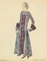 Ретро мода - Серое платье с бордовыми вставками и орнаментом