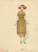 Ретро мода - Костюм 1920-1929. Коричневое платье и красная шляпа