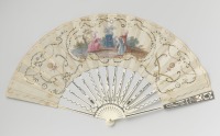 Ретро мода - Шелковый веер с жанровой сценой и воздушными шарами братьев Монгольфье, 1783