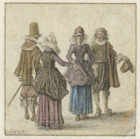 Ретро мода - Две элегантные пары в костюмах XVII века