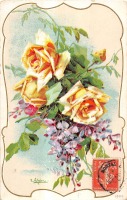 Ретро открытки - Жёлтые розы и фиолетовая глициния