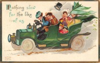 Ретро открытки - Семейное путешествие в зелёном Рено