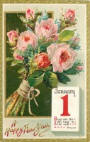 Ретро открытки - Новогодние счастливые часы. Букет моховых  роз