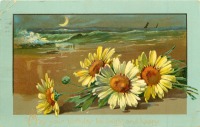 Ретро открытки - С Днём Рождения. Ромашки и морской пейзаж