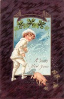 Ретро открытки - Новый Год. Мальчик с поросёнком