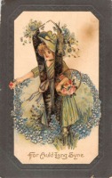 Ретро открытки - С Новым Годом. Девочка с корзиной цветов