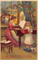 Ретро открытки - Рождественская песня и Санта Клаус