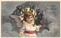 Ретро открытки - С Рождеством и Новым Годом. Ангел и Рождественская ёлка
