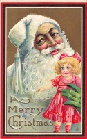 Ретро открытки - С Рождеством и Новым Годом. Санта Клаус и кукла