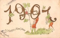 Ретро открытки - С Новым 1907 Годом. Два гнома и клевер