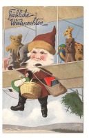 Ретро открытки - С Рождеством и Новым Годом. Санта Клаус и аэроплан