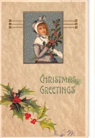Ретро открытки - С Рождеством. Девочка с рождественским букетом