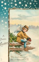 Ретро открытки - С Рождеством. Ангелы. Катание на коньках