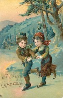 Ретро открытки - С Рождеством. Вечернее катание на коньках