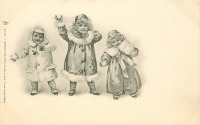 Ретро открытки - Игра в снежки. Дети в шубках