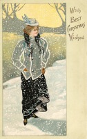 Ретро открытки - Рождественский гламур. Женщина в серой шляпе с вуалью