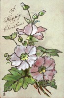 Ретро открытки - С Рождеством. Розовые цветы