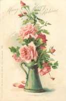 Ретро открытки - Букет роз в зелёном кувшине