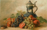 Ретро открытки - Натюрморт с апельсинами, виноградом и греческой вазой