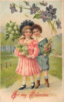 Ретро открытки - Моя Валентинка. Дети с цветами и весенний пейзаж