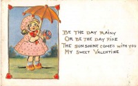 Ретро открытки - Валентинка. Девочка под зонтом и цветы