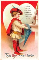 Ретро открытки - С любовью. Мальчик в историческом костюме и зонт