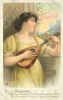 Ретро открытки - Любимые мелодии. Девушка у окна с мандолиной в руках
