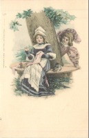 Ретро открытки - Рукодельница и кавалер