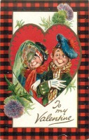 Ретро открытки - Моей Валентине. Шотландские дети, чертополох и красное сердце