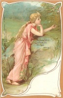 Ретро открытки - Лесные феи. Девушка в розовой тунике в весеннем лесу