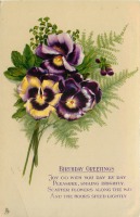 Ретро открытки - Букет из фиолетовых анютиных глазок и веток папоротника