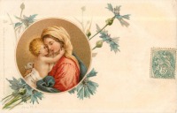 Ретро открытки - Мадонна с младенцем и голубые васильки