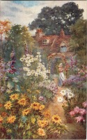 Ретро открытки - Женщина в сельском саду