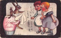 Ретро открытки - Счастливой Пасхи. Дети и пасхальный кролик