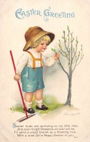 Ретро открытки - Счастливой Пасхи. Мальчик и весеннее дерево