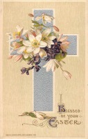 Ретро открытки - Счастливой Пасхи. Пасхальный крест и букет цветов