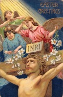 Ретро открытки - Пасхальные поздравления. Иисус на кресте и ангелы